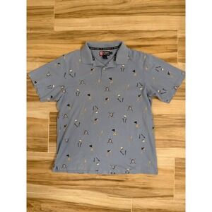 Chaps Ralph Lauren Golf Polo Shirt Mens Large Blue All Over Golf Print Cotton